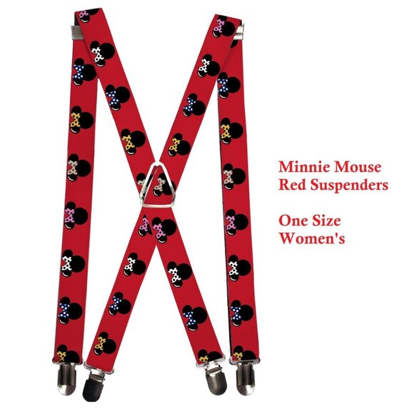 Disney Minnie Mouse Suspenders Womens One Size Red Clip End - Picture 2 of 12